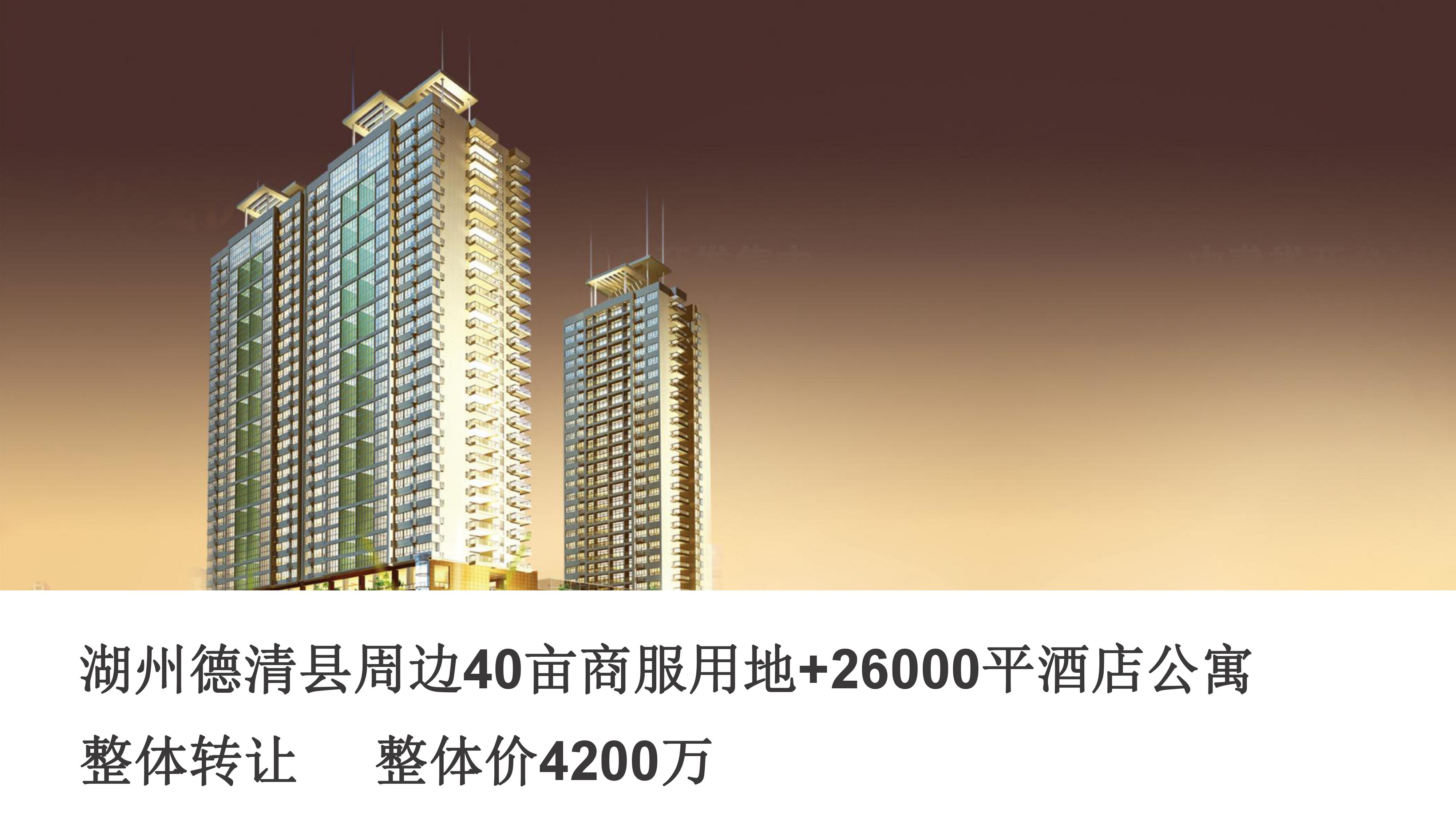 g1602 湖州德清县周边40亩商服用地 26000平酒店公寓整体转让     整体价4200万